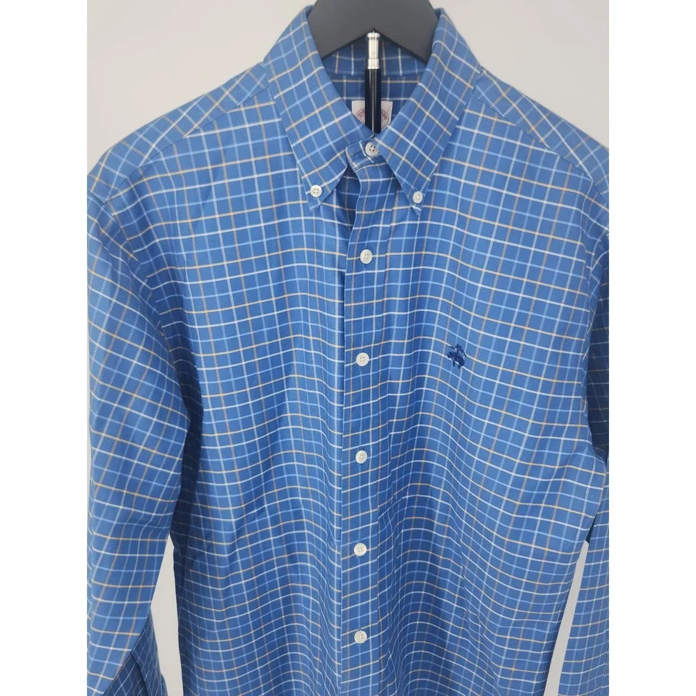 Brooks Brothers Non-Iron Supima Cotton Shirt Blue Tattersall Check Mens Small